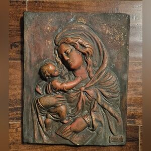 High Relief Cooper Madona And Child Plaque